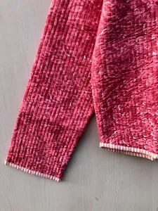 แจ็กเก็ตผ้าฝ้ายโบโฮสำหรับผู้หญิงเสื้อคลุมฤดูหนาวพิมพ์ลายดอกไม้ขนาด XL ทำด้วยมือ - Product Image 2