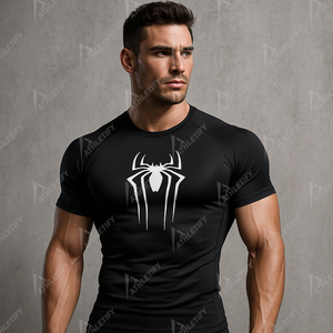 เสื้อรัดรูปผู้ชายสีดำแห้งเร็วแขนครึ่งแห้งเร็วเสื้อออกกำลังกายแบบแรชการ์ด BJJ - Product Image 1