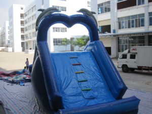 Tobogán acuático inflable doble con forma de delfín para alquiler en fiestas y diversión acuática infantil - Product Image 5