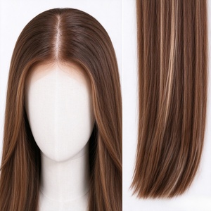 Brown Blonde Straight <b>Human</b> <b>Hair</b> <b>Wig</b> Lace Front Long Hairpiece <b>Glueless</b> Daily Wear Cosplay - Product Image 5