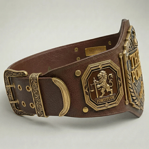 Ceinture de champion Iconic Trader en cuir marron avec emblèmes de taureau et d'ours dorés, équipement d'arts martiaux durable unisexe - Product Image 2
