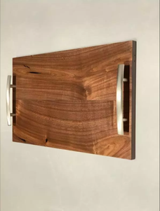 ถาดเสิร์ฟอาหารไม้อะคาเซียถาดอาหารเช้าพร้อมหูจับทองเหลืองตกแต่ง - Product Image 3