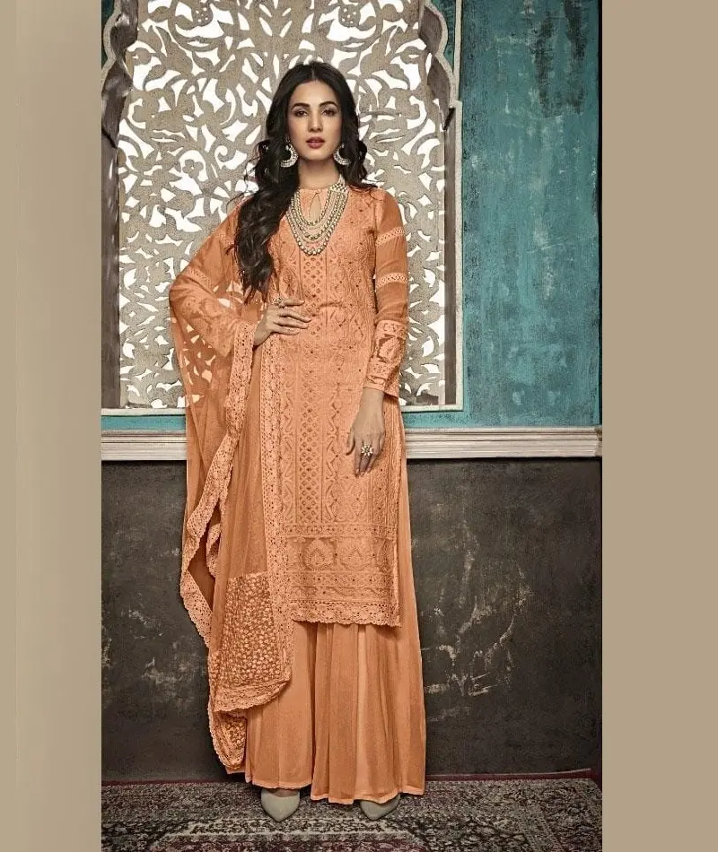 Ấn Độ Và Pakistan Phong Cách Mềm Georgette Salwar Kameez Phù Hợp Với Với Dài Tay Áo Thêu Làm Việc plazzo Phù Hợp Với Cho Đám Cưới Mặc Váy
