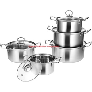 Great Quality Stainless Steel Induction Cookware Set With Glass <b>Lids</b> Durable Polished Silver Finish Kitchen <b>Pots</b> & Pans - Product Image 5