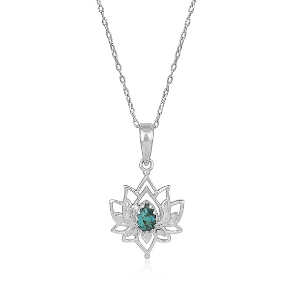 Wholesale Natural Blue Tibetan Turquoise Gemstone Lotus Flower Pendant Necklace 925 Sterling Silver Womens Fine Jewelry Exporter