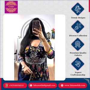 Dernière nouvelle robe moderne de créateur avec broderie colorée pour le travail et les mariages Chinnon Anarkali avec fausse georgette Dupatta pour femmes - Product Image 3