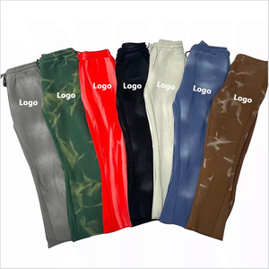 Vintage lavado desgastado lavado ácido apilado Flare pantalones de chándal Jogger pantalones de chándal Patchwork elástico hombres Flare Pantalones - Product Image 6