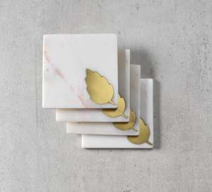 ชุดงานฝีมือช่างฝีมือคลาสสิกที่รองแก้วลายหินอ่อนและทองเหลือง4ชิ้น - Product Image 2