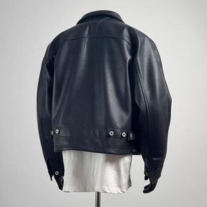 Custom Leather <b>Jacket</b> High Quality Heavyweight Windbreak <b>Zip</b> up Custom Stand Collar Patch Label <b>Men's</b> Leather <b>Jackets</b> - Product Image 2