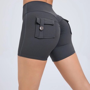 Pantalones cortos de Yoga de gimnasio para mujer con logotipo personalizado con bolsillos | Pantalones cortos de entrenamiento de cintura alta | Ropa deportiva elástica para correr - Product Image 4
