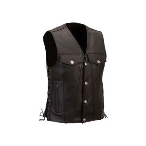 New Fashion Mens Biker Leather Waistcoat <b>Black</b> <b>Vest</b> Motorcycle & Auto Racing - Product Image 2