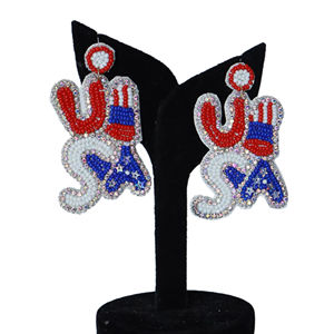 Pendientes de Cristal con Forma de Estrella, Hechos a Mano con Cuentas, Estilo Haryana, Color Rojo, Blanco y Azul Patriótico, Bordados con Cuentas, para Mujer - Product Image 1