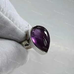 925 Sterling Silver Handmade Amethyst <b>Ring</b> 18K Plating Boho <b>Statement</b> Jewelry Gift for Women with Natural Purple Gemstone Inlay - Product Image 5