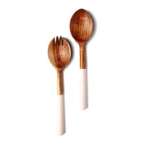 Servidor de ensalada marfil de resina blanca y madera, juego de servidor de ensalada India hecho a mano, tarifa de fábrica de productos indios disponible - Product Image 1