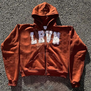 เสื้อมีฮู้ดผ้าฝ้ายออร์แกนิกสำหรับผู้ชายผ้า100% ฮิปฮอปแบบโบราณมีซิปเต็มสำหรับฤดูหนาว - Product Image 1