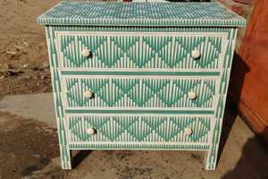 Meuble de chevet moderne à 3 tiroirs avec incrustation d'os floral faite à la main, meubles de salon et de chambre à coucher en nacre - Product Image 4