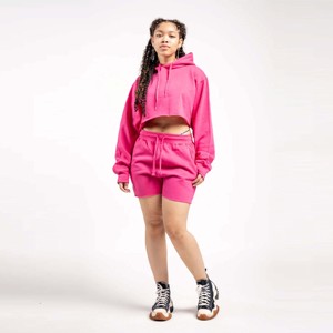 Womens Two-Piece Fleece Crop Top and Shorts Set - Soft and Comfortable, Ideal for Casual Wear, Lounging, and Daily Comfort - Product Image 2