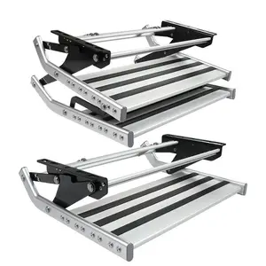 Safety RV Steps Adjustable Height Aluminum Folding Platform Step with Glow  in The Dark Tapes RV Step Stool Supports Up to 1000 lbs.