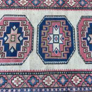 Alfombra Turca Vintage de 2.5x8.5 pies (77x259 cm), Alfombra Azul Camuflaje - Product Image 5