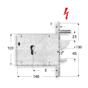 CERRADURA DE GANCHO ELÉCTRICO para insertar art. 381 EGI ambidiestro Operación 8-12 V Frente y contra borde acero galvanizado 2 - Product Image 1