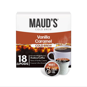 Capsules de café froid aromatisées à la vanille et au caramel de Maud, 18 unités, café torréfié foncé en portions individuelles - Product Image 1