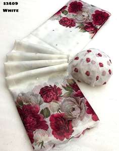 สารีผ้าฝ้ายนิ่มพิมพ์ลายดอกไม้ผ้าชีฟองพร้อมกระจกฟอยล์ที่สวยงามและตัดขอบทั้งหมด - Product Image 4