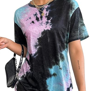 เสื้อยืดมัดย้อมสำหรับผู้หญิงวัยรุ่นหญิงเสื้อยืดสีรุ้งเสื้อแขนสั้นตลกๆฤดูร้อนเสื้อยืดคอกลม - Product Image 3