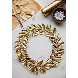 Wholesale Metal Wall Hanging <b>Wreath</b> Custom Copper Leaf Decorative Garland with Ribbon - Durable Iron Art Wall Decor Crafts - Product Image 4