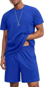 Conjunto de camiseta y pantalones cortos para hombre con logotipo personalizado, cómodo atuendo atlético de dos piezas para deportes de fitness y ropa de calle - Product Image 6