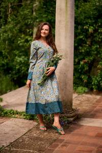 Bohemian Luella Dress Hand <b>Block</b> <b>Printed</b> Ikat Floral Calf Length Cotton Casual Occasional Wear - Product Image 4