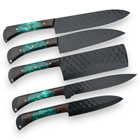 Ensemble de couteaux de chef en acier inoxydable Nordic Forge, sac en cuir, 5 pièces, ambidextre, fait à la main, OEM, couteaux professionnels, revêtement en poudre, bois