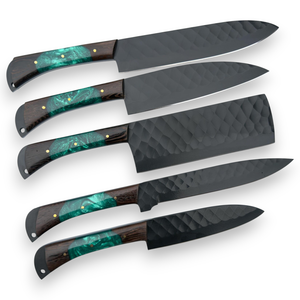 Juego de Cuchillos de Chef de Acero Inoxidable Nordic Forge, Bolsa de Cuero, 5 Piezas, Ambidiestros, Hechos a Mano, OEM, Cuchillos Profesionales con Recubrimiento en Polvo y Madera - Product Image 1