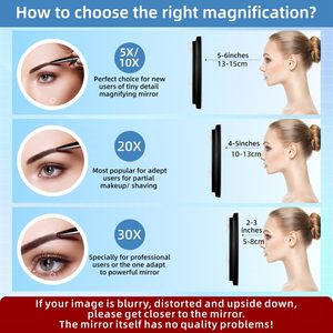 Gương phóng đại trang điểm cá nhân có đèn, kích thước lớn 6 inch, độ phóng đại 30X, gắn tường bằng cốc hút, kèm nhíp & kéo - Product Image 6