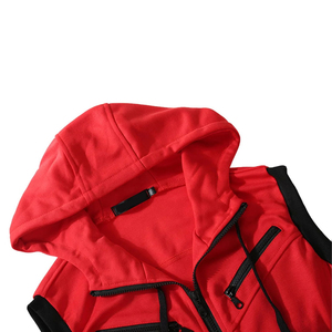 Red Color 2025 Wholesale Full Zipper Men <b>Sleeveless</b> Gym <b>Hoodies</b> Cotton Blended Men <b>Sleeveless</b> Gym <b>Hoodies</b> - Product Image 4