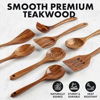 Ensemble de cuillères de cuisine en bois Premium 8 pièces Surface lisse teck naturel antiadhésif ustensiles en teck faits à la main pour la cuisson en remuant