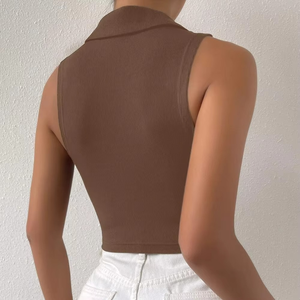 ชุดเดรสลำลองสีพื้นทรงสลิมฟิตเสื้อครอปสำหรับผู้หญิงเสื้อยืดครอปสวมใส่ลำลองสำหรับออกกำลังกายฟิตเนส - Product Image 3