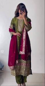 Wedding Wear Beautiful Top-Pent and Dupatta Set With Heavy <b>Embroidery</b> Work - Product Image 3
