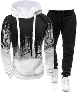Custom High Quality Printing Tracksuit 100% <b>Cotton</b> French Terry <b>Raw</b> Hem Cut and Sew Hoodie Sweatpants and Hoodie Tracksuit - Product Image 5