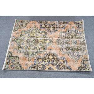 Petit tapis vintage, tapis turc de 2,9 x 3,7 pieds, tapis en laine marron - Product Image 2