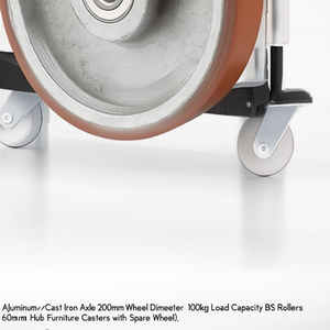 Ruedas de Aluminio/Hierro Fundido con Eje de 200 mm de Diámetro, Capacidad de Carga de 1000 kg, Rodillos BS, Longitud del Eje de 60 mm, Ruedas para Muebles con Rueda de Repuesto - Product Image 3