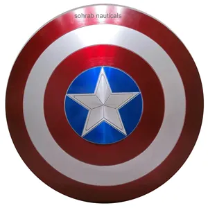 Bouclier Captain America 24 pouces en acier doux, bouclier rond Captain America, poignée en cuir, décor mural, bouclier, article cadeau