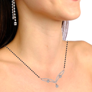 Mangalsutra de Plata de Ley Chapada en Rodio y Oro Blanco de 14K, Estilo Vintage, con Circonita Cúbica, 88 Piedras, 43cm Ajustable - Product Image 2