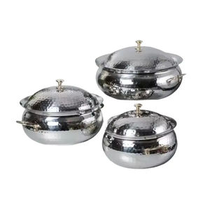 Charming Grey Floral Round Hot <b>Pot</b> with Wooden and Stainless Steel Details Ideal Food Warmer Set for Kitchen and Dining - Product Image 4
