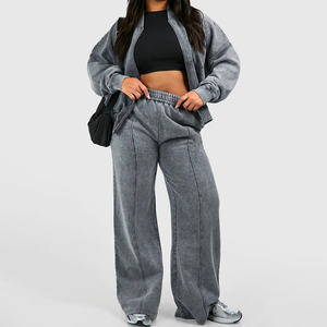 Nuevo Conjunto Deportivo Gris con Lavado Ácido y Logotipo Personalizado, Sudadera y Pantalones Deportivos para Mujer, Ropa Deportiva Transpirable de Alta Gama - Product Image 1