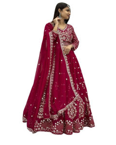 Lehenga Choli Dupatta Tradicional India y Pakistaní para Mujer, Bordado, Largo hasta el Suelo, Blusa para Bodas y Fiestas, con Red de Mariposas - Product Image 1