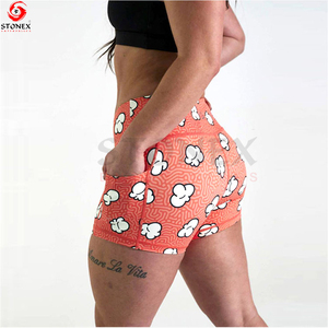 Shorts de sport pour femmes en toile, taille mi-haute, écologiques, respirants, séchage rapide, Spandex/Polyester pour la gym et le yoga - Product Image 4