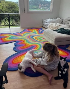 Tapis moderne fait main en laine et nylon NZ pour le salon et la chambre à coucher Tapis à poils coupés de haut luxe avec motif abstrait en coton - Product Image 1