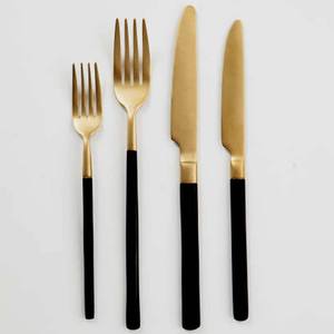 Unique Black Ceramic Design Handle <b>Gold</b> Plated Flatware Wedding <b>Set</b> Simplicity Design Stainless Steel Fork Spoon <b>Cutlery</b> <b>Set</b> - Product Image 3