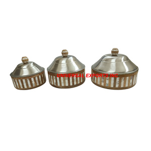 Mother of Pearl Hotpot Forma redonda Cazuela de diseñador hecha a mano Calidad Premium Hecho a mano Nuevo calentador de alimentos de metal - Product Image 3