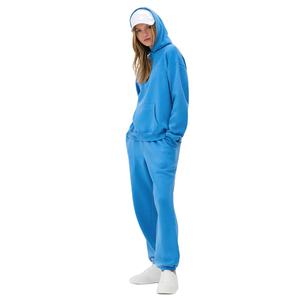Ensemble de vêtements de sport 100% coton pour femmes, 2 pièces, pull à capuche personnalisé avec poche kangourou et jogging à taille élastique, survêtements OEM - Product Image 1